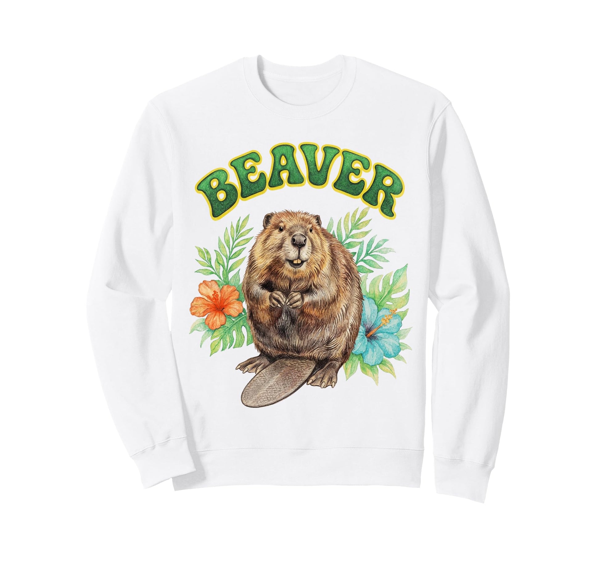 Beaver Groovy Floral Beaver Sweatshirt - Graphic Print Men Women - T-Shirt, Sweatshirt, Hoodie