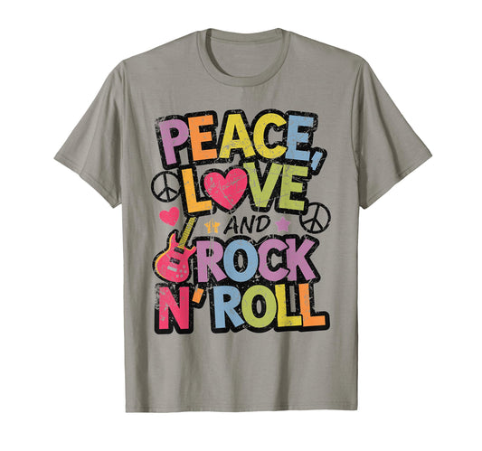 Peace Love And Rock N Roll Music T-Shirt - Graphic Print for Adults - T-Shirt, Sweatshirt, Hoodie