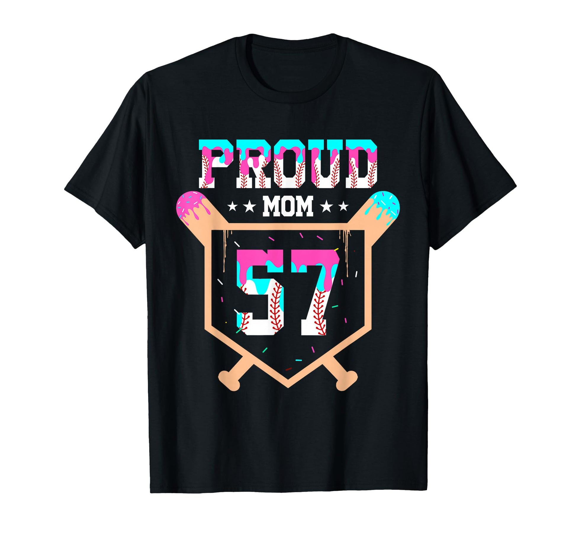Proud Mom Baseball Player Number 57 T-Shirt - Unique Graphic for Adults - T-Shirt, Sweatshirt, Hoodie