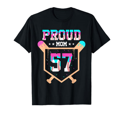 Proud Mom Baseball Player Number 57 T-Shirt - Unique Graphic for Adults - T-Shirt, Sweatshirt, Hoodie