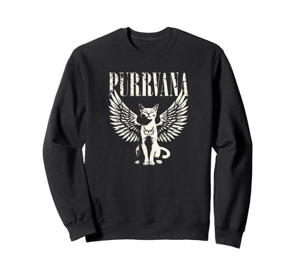Purrvana Funny Cat Parody 90S Sweatshirt - Custom Art Print Men Women - T-Shirt, Sweatshirt, Hoodie