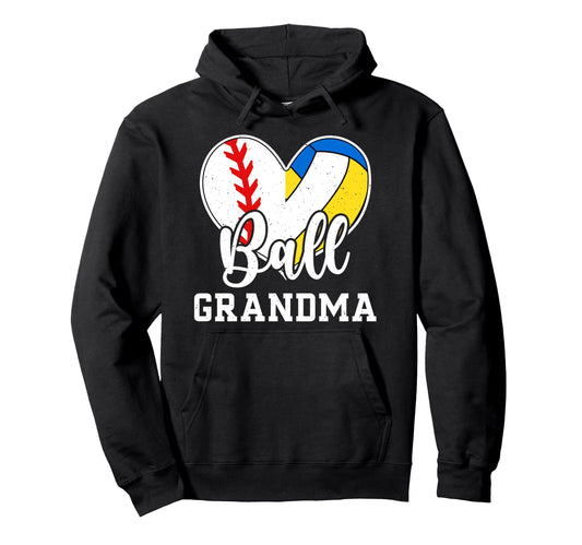 Ball Grandma Heart Baseball Volleyball Hoodie - Graphic Print for Adults - T-Shirt, Sweatshirt, Hoodie