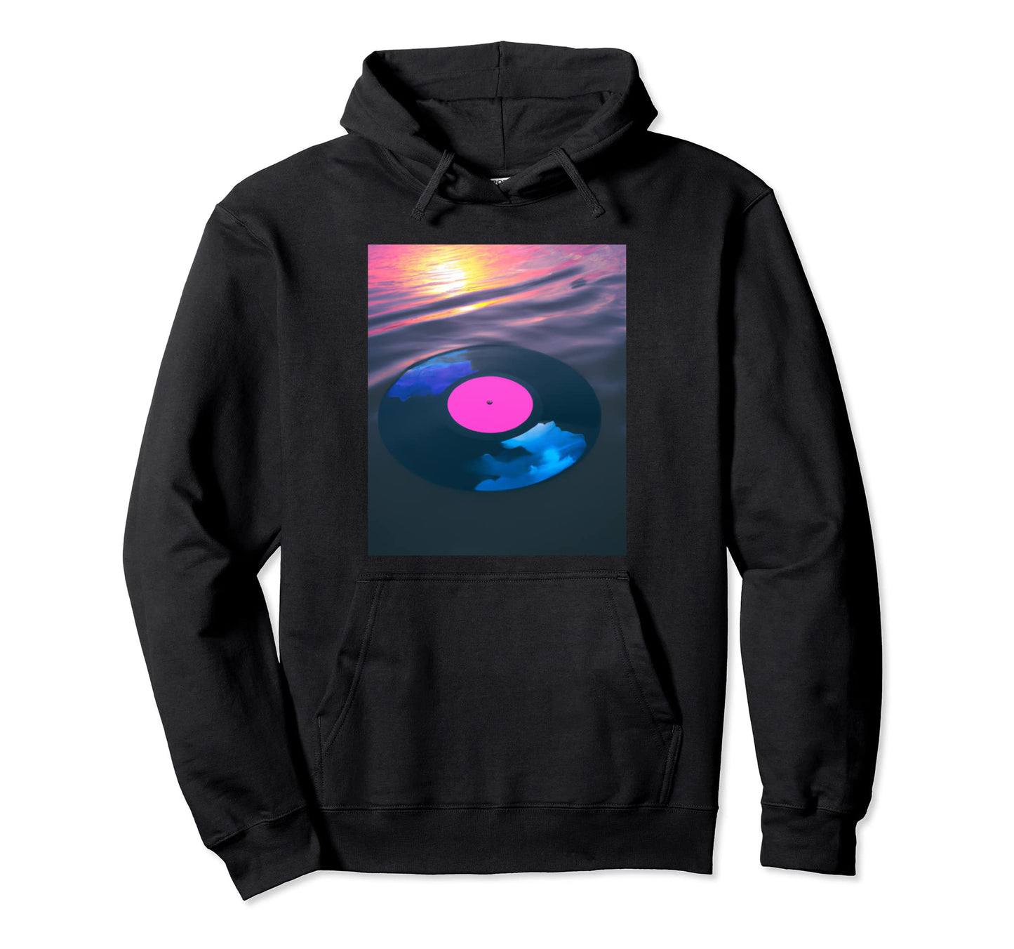 Vaporwave Vinyl Record Synthwave Sunset Hoodie - Unique Graphic Unisex - T-Shirt, Sweatshirt, Hoodie