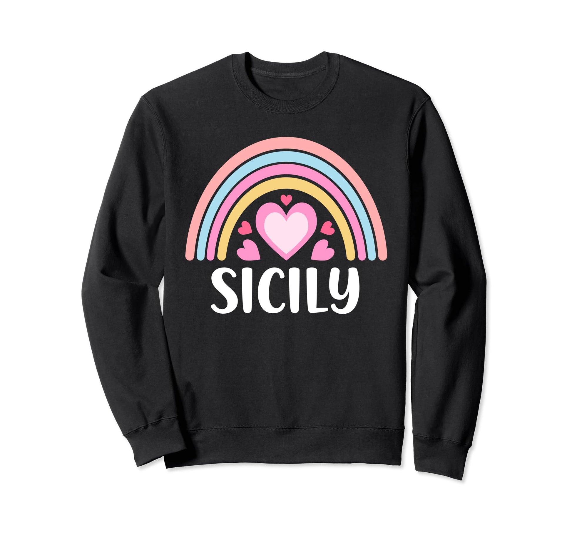 Sicily Italy Rainbow Hearts Sweatshirt - Streetwear Style for Adults - T-Shirt, Sweatshirt, Hoodie