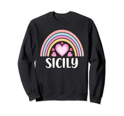 Sicily Italy Rainbow Hearts Sweatshirt - Streetwear Style for Adults - T-Shirt, Sweatshirt, Hoodie