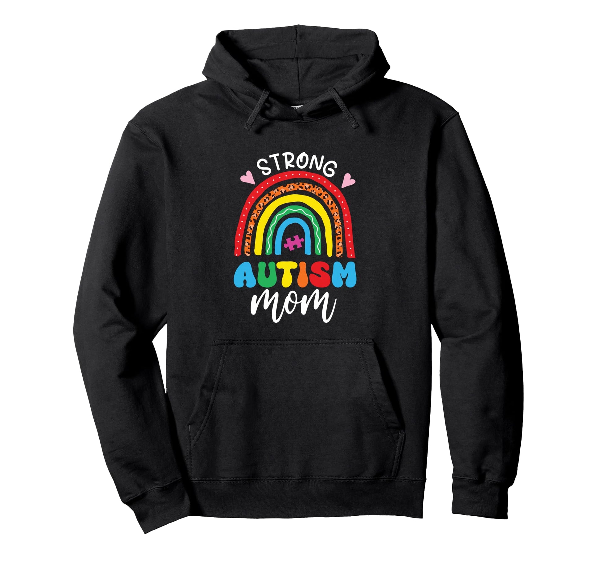 Rainbow Leopard Strong Autism Mom Autism Hoodie - Graphic Print Men Women - T-Shirt, Sweatshirt, Hoodie