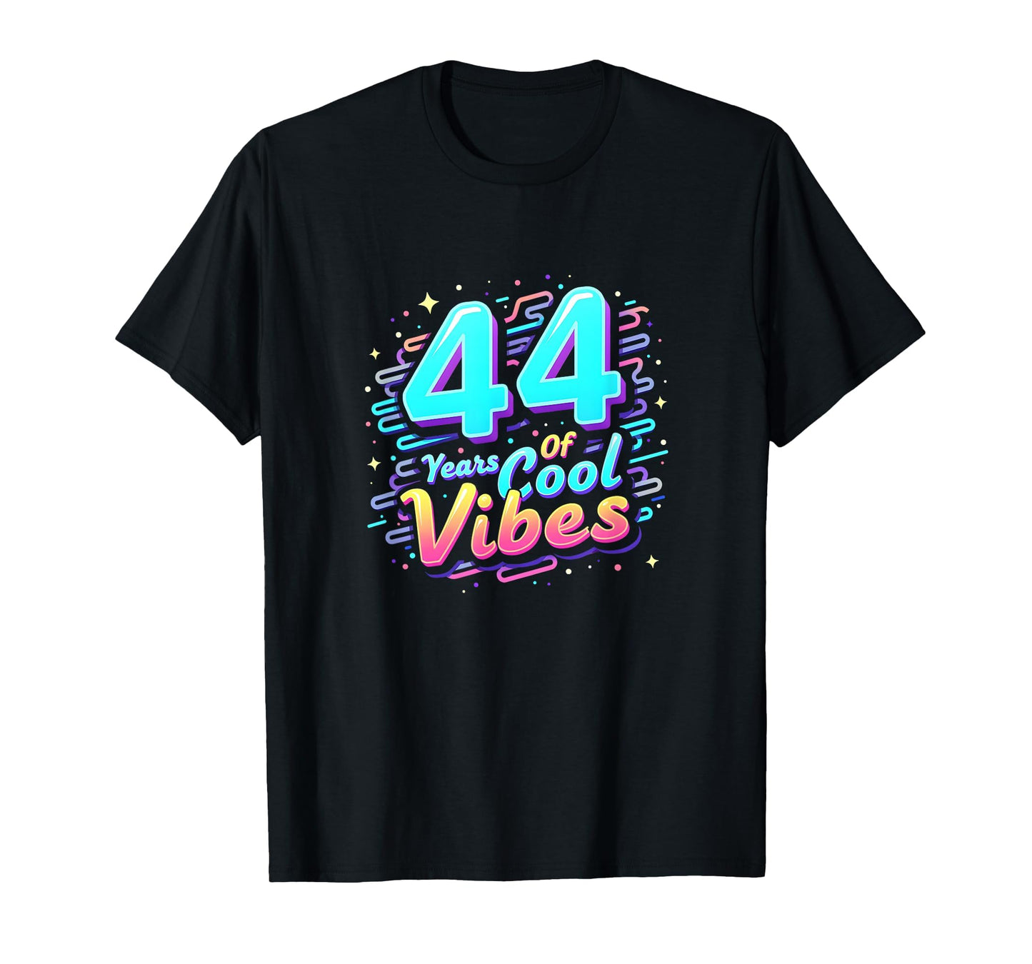 44 Years Vibes Birthday Gift Black T-Shirt - Minimalist Print for Adults - T-Shirt, Sweatshirt, Hoodie