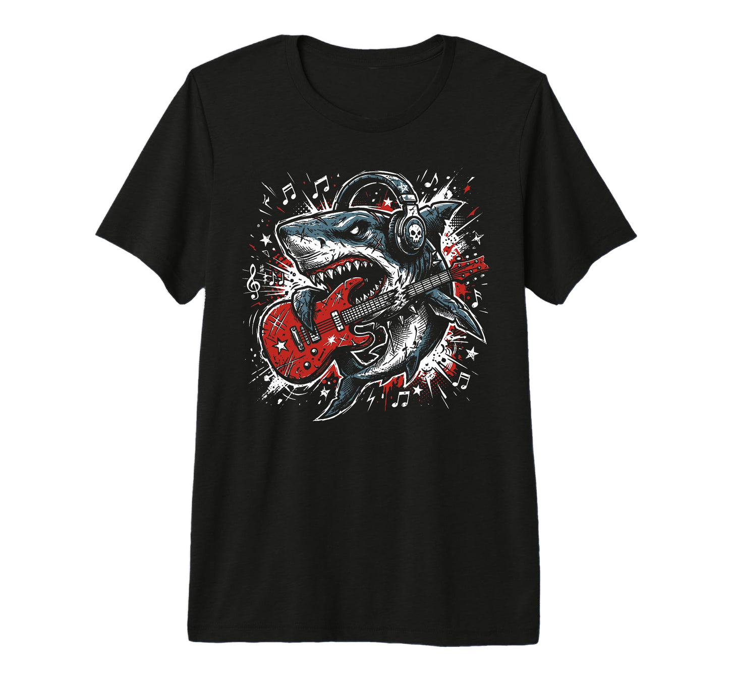 Shark Playing Guitar Rock Band Guitarist T-Shirt - Unique Graphic Unisex - T-Shirt, Sweatshirt, Hoodie