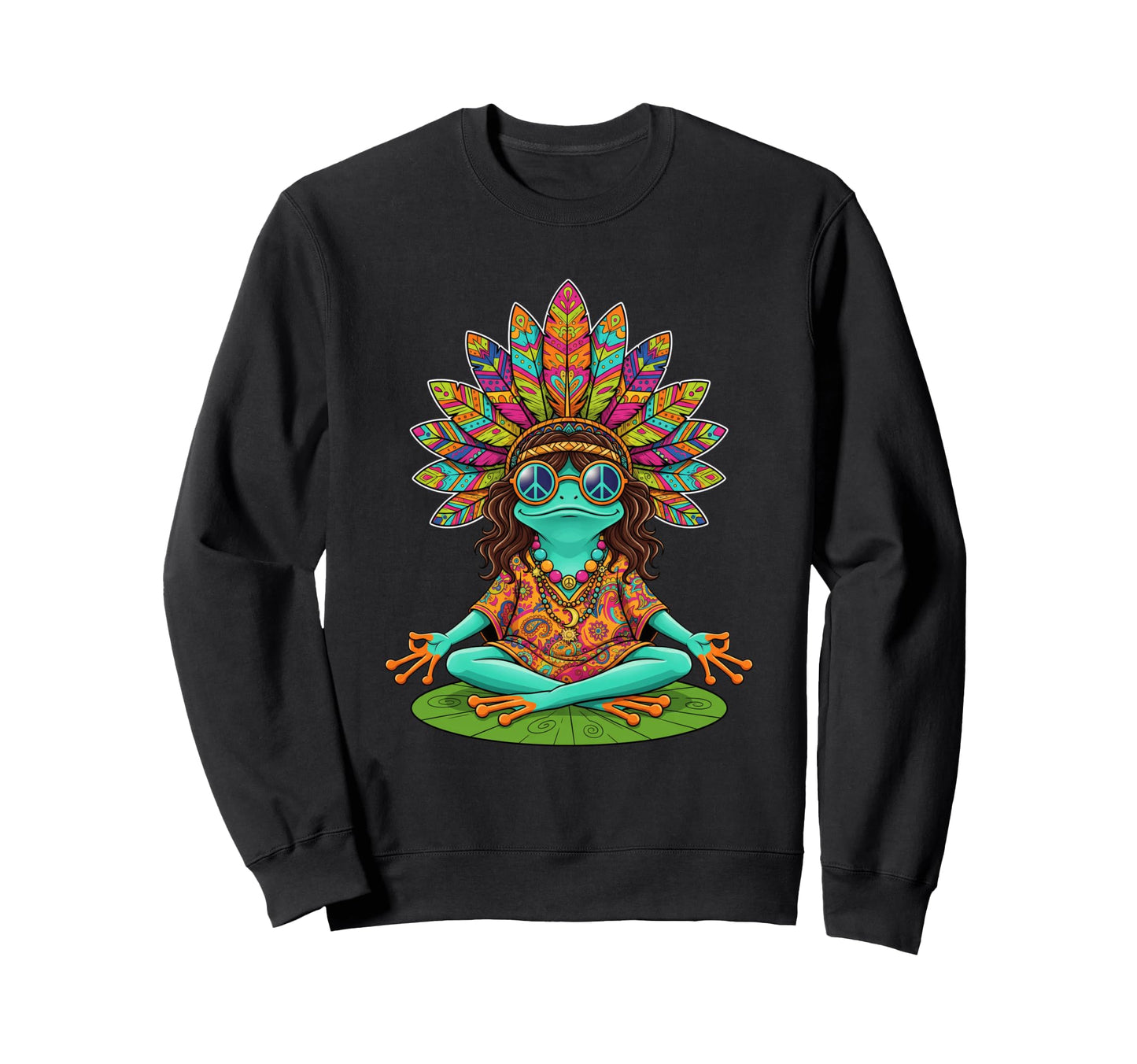 Hippie Frog Peace Sign Meditation Sweatshirt - Aesthetic Graphic Unisex - T-Shirt, Sweatshirt, Hoodie