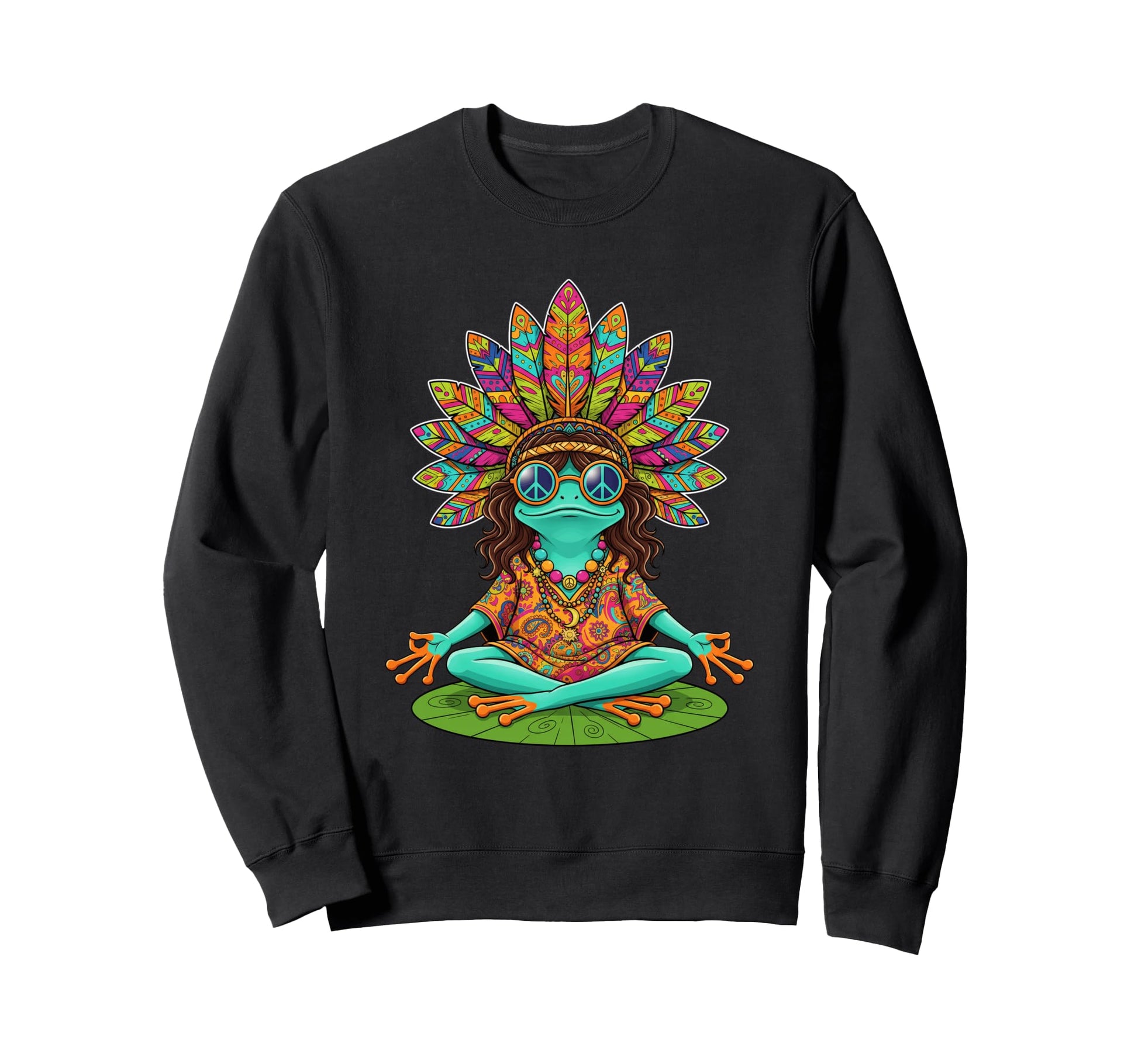 Hippie Frog Peace Sign Meditation Sweatshirt - Aesthetic Graphic Unisex - T-Shirt, Sweatshirt, Hoodie