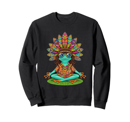 Hippie Frog Peace Sign Meditation Sweatshirt - Aesthetic Graphic Unisex - T-Shirt, Sweatshirt, Hoodie