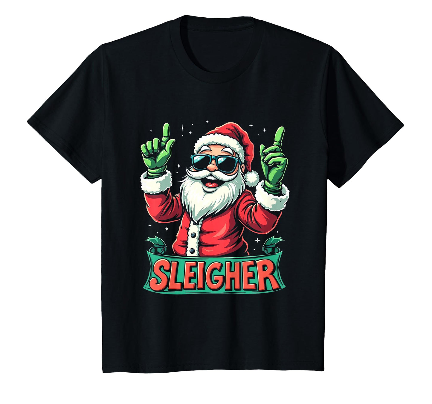 Sleigher Rock Santa Holiday T-Shirt - Fun Novelty Design for Adults - T-Shirt, Sweatshirt, Hoodie