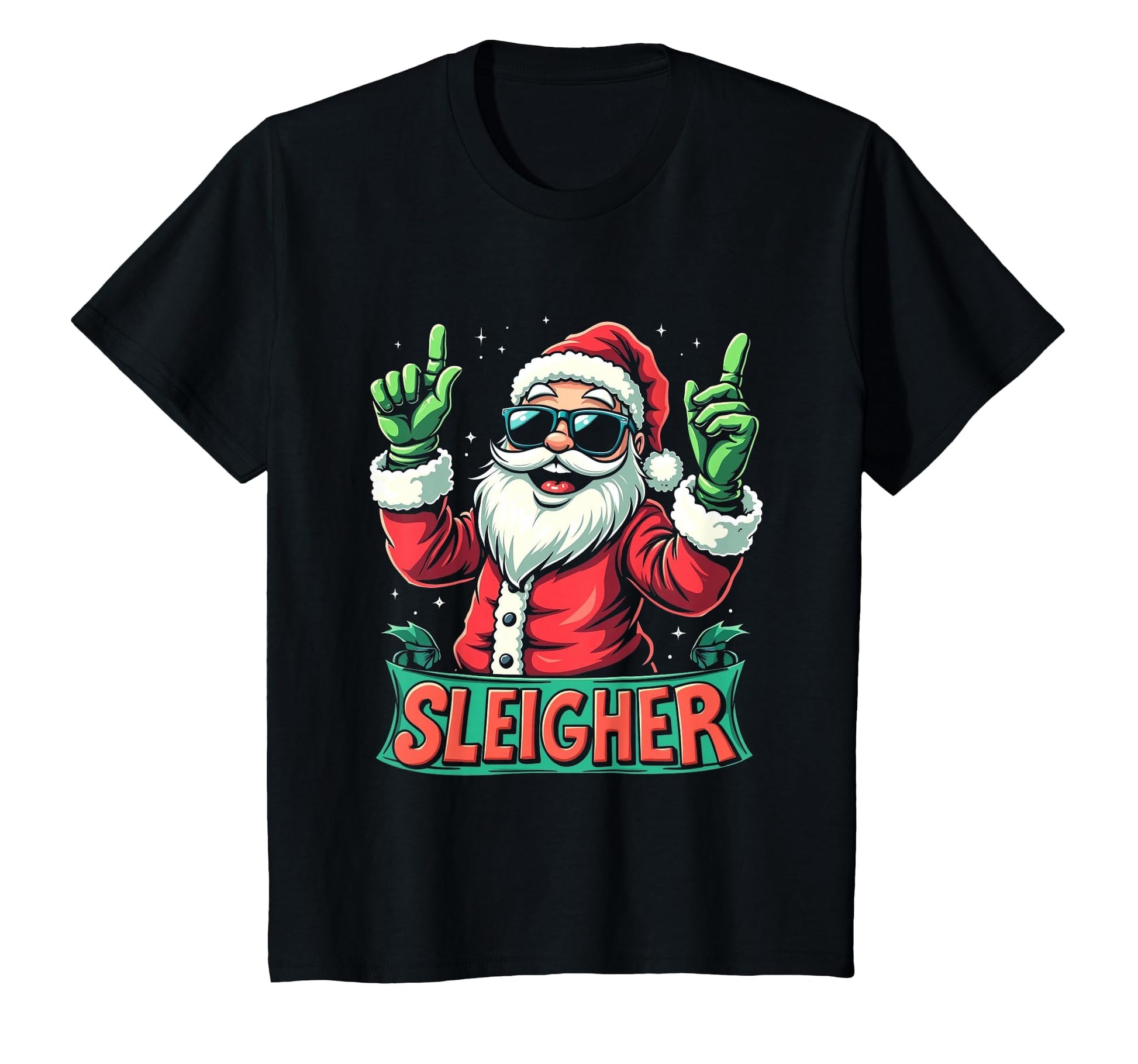 Sleigher Rock Santa Holiday T-Shirt - Fun Novelty Design for Adults - T-Shirt, Sweatshirt, Hoodie
