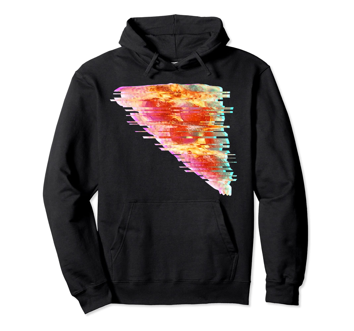 Vaporwave Pepperoni Pizza Glitch Art Hoodie - Graphic Print Men Women - T-Shirt, Sweatshirt, Hoodie