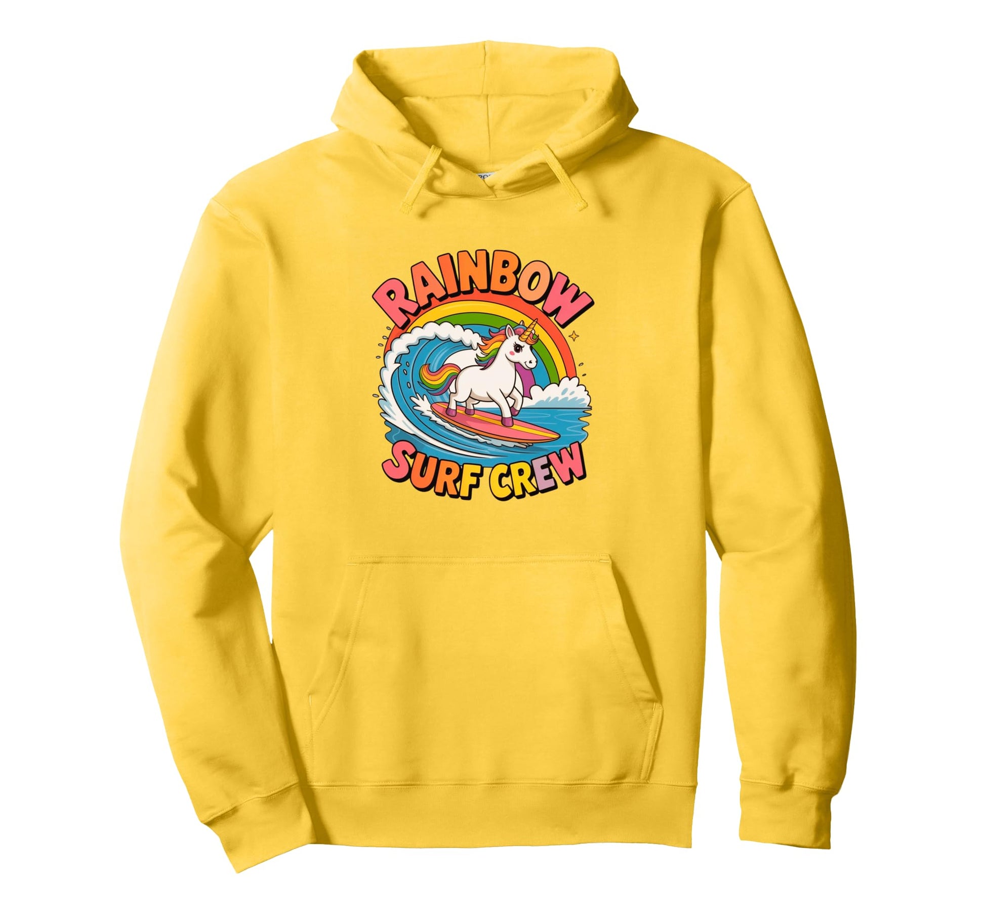 Rainbow Unicorn Surfing Wave Fantasy Hoodie - Aesthetic Graphic for Adults - T-Shirt, Sweatshirt, Hoodie