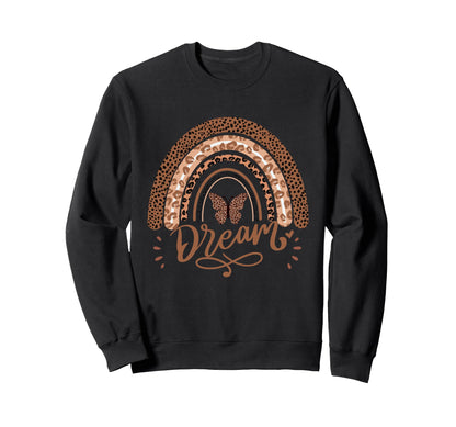 Dream Wild Leopard Rainbow Butterfly Sweatshirt - Unique Graphic Unisex - T-Shirt, Sweatshirt, Hoodie