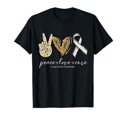 Funny Peace Love Cure Lung Cancer T-Shirt - Aesthetic Graphic Unisex - T-Shirt, Sweatshirt, Hoodie