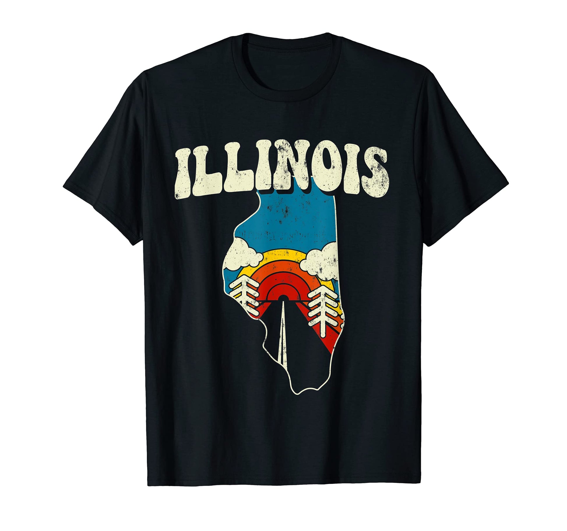 Illinois State Rainbow Hippie 70S Map T-Shirt - Unique Graphic for Adults - T-Shirt, Sweatshirt, Hoodie