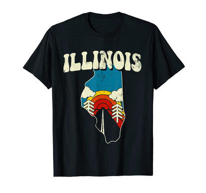 Illinois State Rainbow Hippie 70S Map T-Shirt - Unique Graphic for Adults - T-Shirt, Sweatshirt, Hoodie