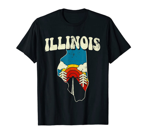 Illinois State Rainbow Hippie 70S Map T-Shirt - Unique Graphic for Adults - T-Shirt, Sweatshirt, Hoodie