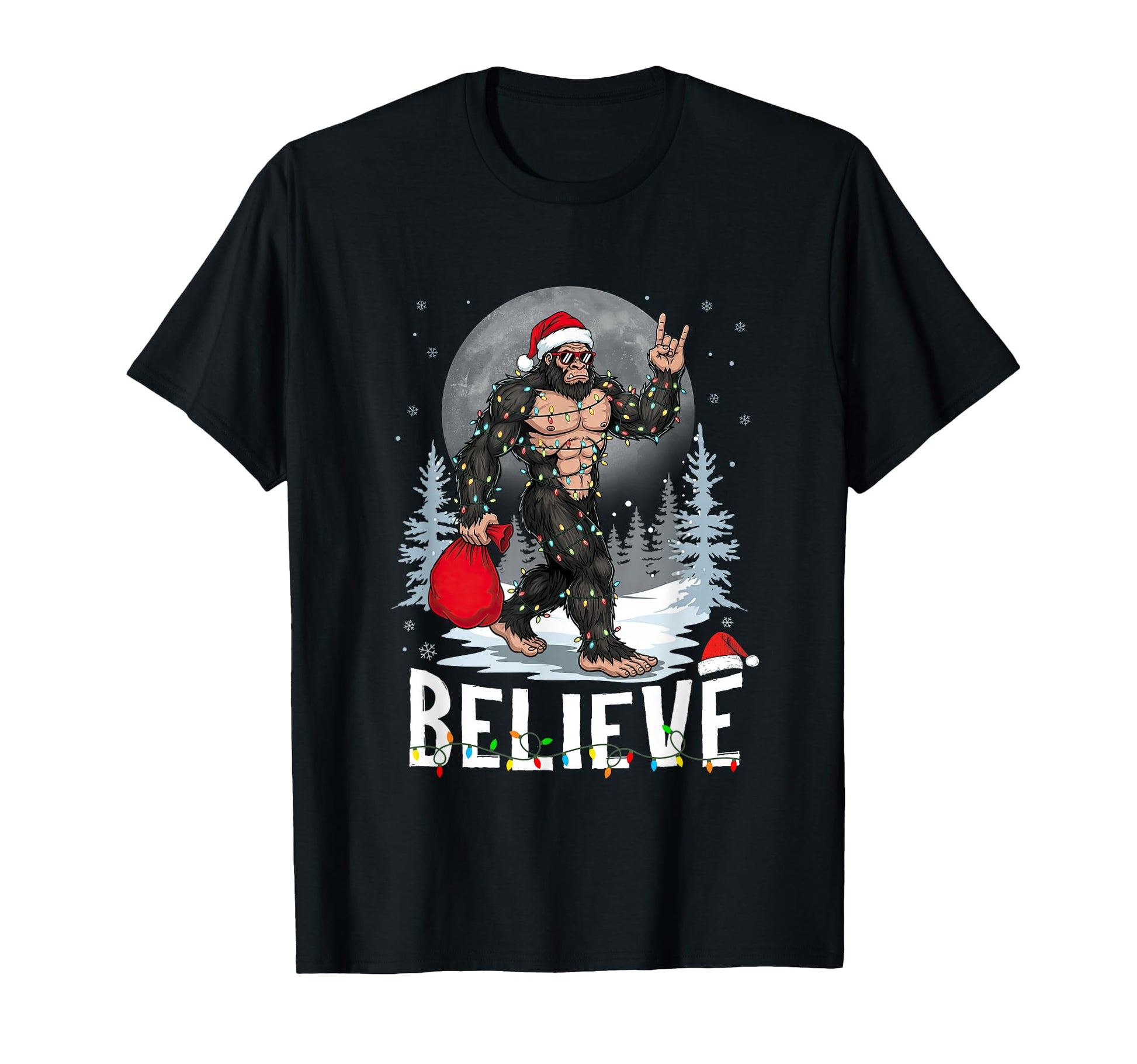 Believe Bigfoot Light Santa T-Shirt - Streetwear Style for Adults - T-Shirt, Sweatshirt, Hoodie