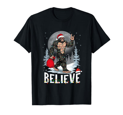 Believe Bigfoot Light Santa T-Shirt - Streetwear Style for Adults - T-Shirt, Sweatshirt, Hoodie