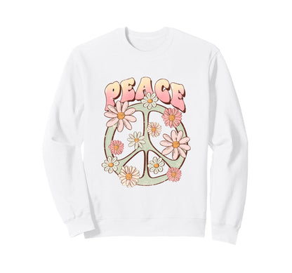 Peace Sign Hippie Aesthetic Floral Sweatshirt - Trendy Graphic Unisex - T-Shirt, Sweatshirt, Hoodie