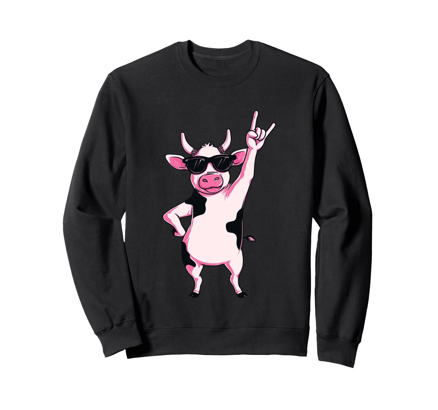 Cow Sunglasses Rock Hand Sign Punk Sweatshirt - Minimalist Print Unisex - T-Shirt, Sweatshirt, Hoodie