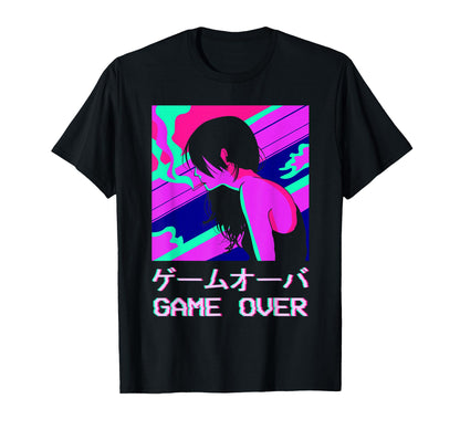 Lofi Anime Game Over Japanese Vaporwave T-Shirt - Unique Graphic Unisex - T-Shirt, Sweatshirt, Hoodie