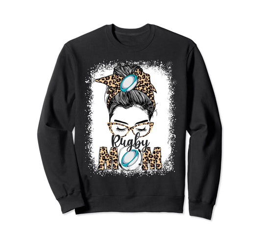 Rugby Mom Game Day Messy Bun Sweatshirt - Unique Graphic for Adults - T-Shirt, Sweatshirt, Hoodie