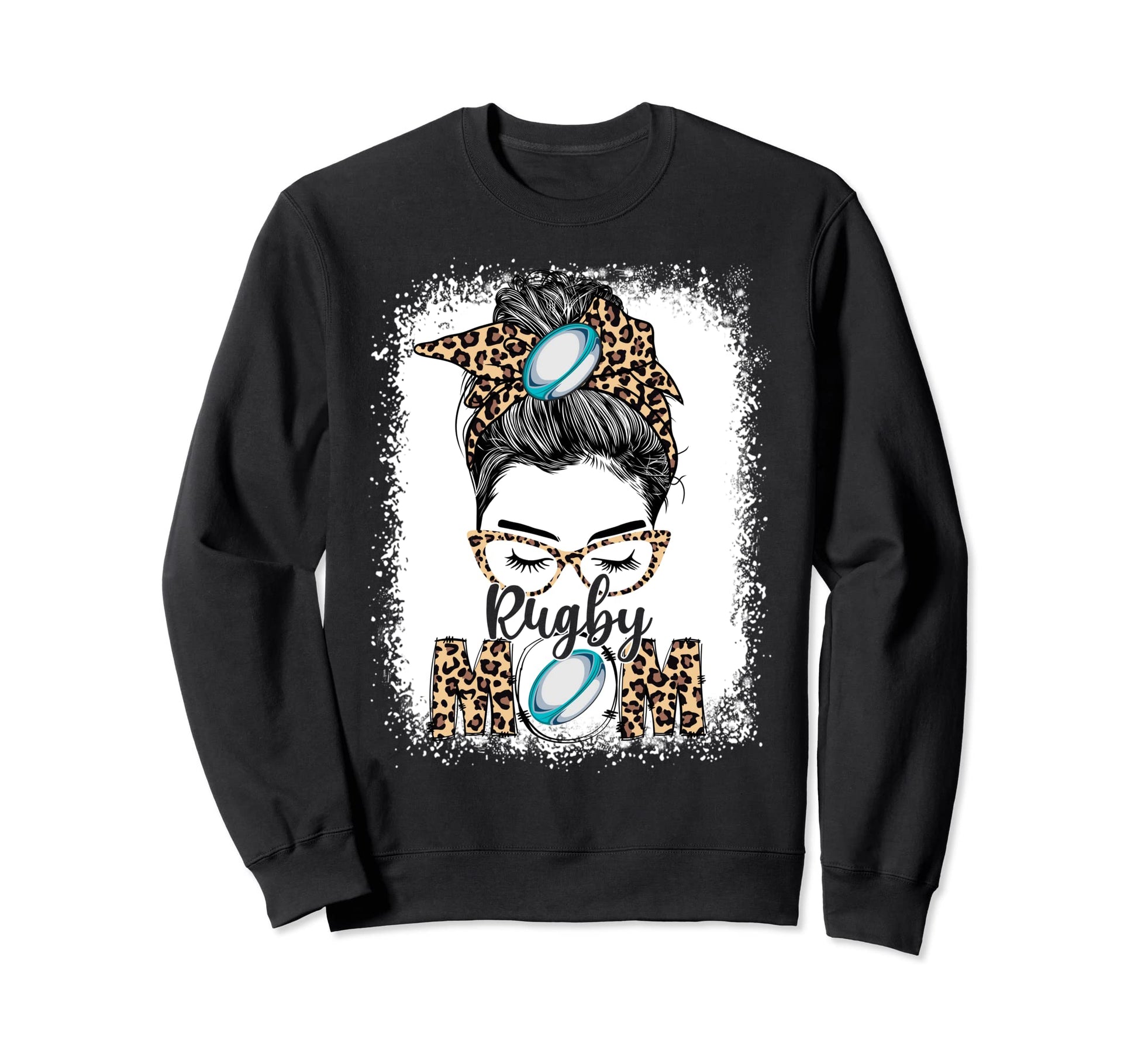 Rugby Mom Game Day Messy Bun Sweatshirt - Custom Art Print for Adults - T-Shirt, Sweatshirt, Hoodie