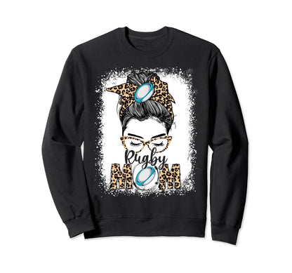 Rugby Mom Game Day Messy Bun Sweatshirt - Custom Art Print for Adults - T-Shirt, Sweatshirt, Hoodie
