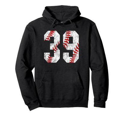 Distressed Baseball Number 39 Jersey Hoodie - Fun Novelty Design Men Women - T-Shirt, Sweatshirt, Hoodie