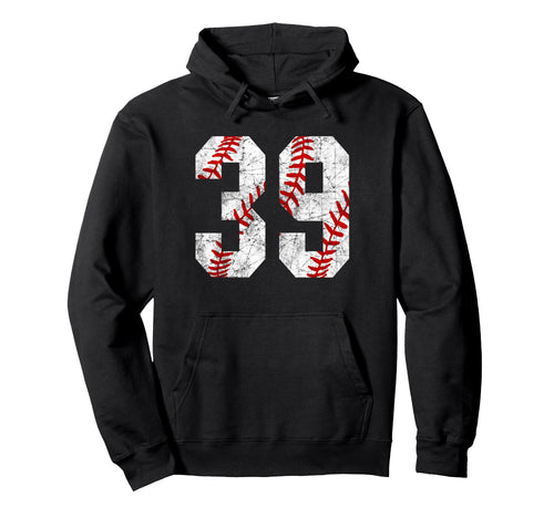Distressed Baseball Number 39 Jersey Hoodie - Fun Novelty Design Men Women - T-Shirt, Sweatshirt, Hoodie