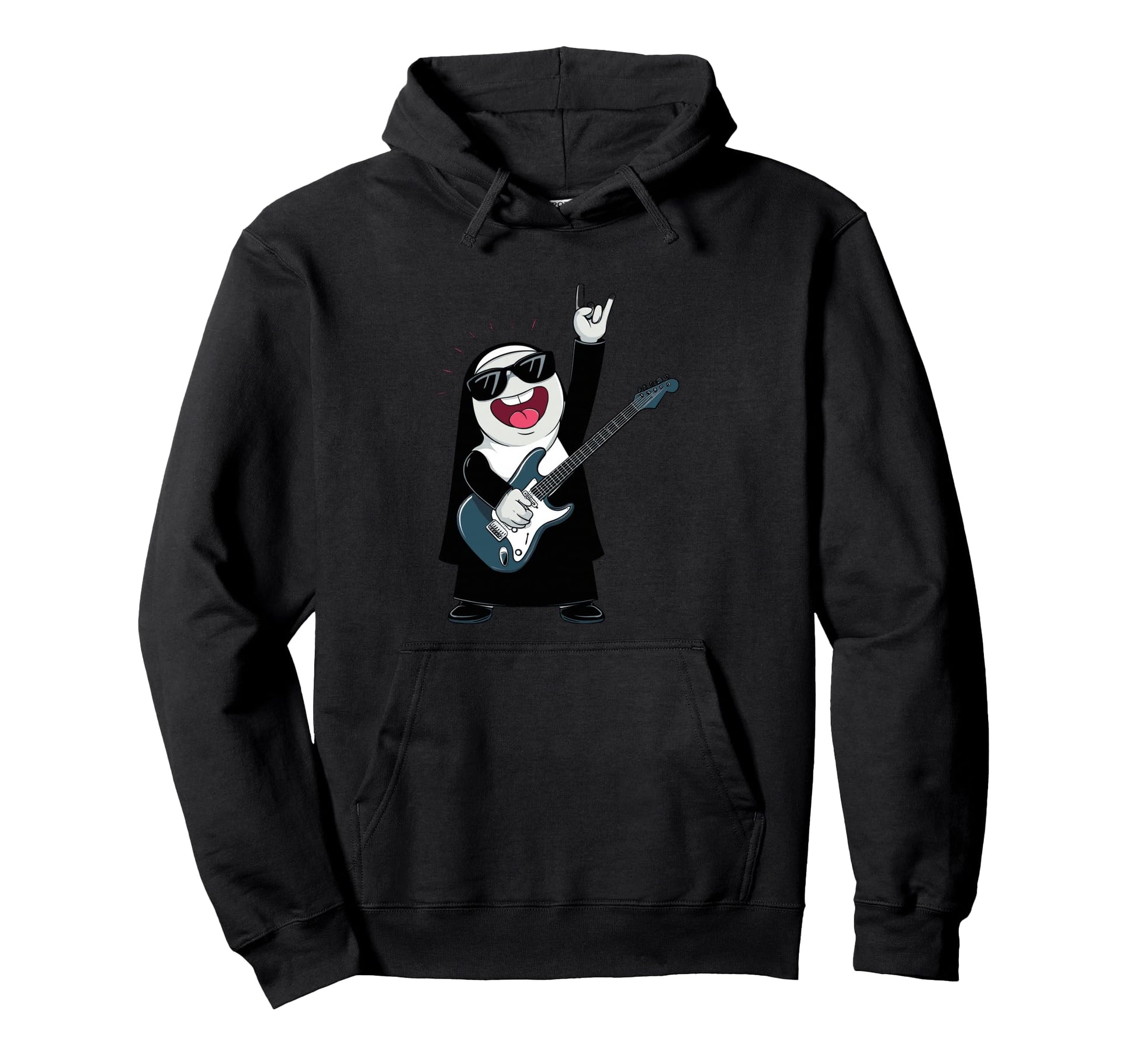 Funny Nun Guitar Player Rock Music Hoodie - Minimalist Print for Adults - T-Shirt, Sweatshirt, Hoodie