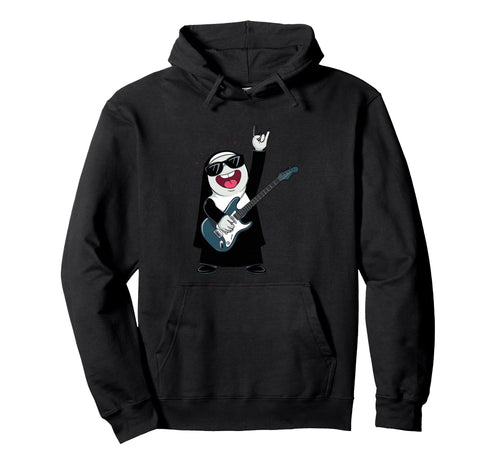 Funny Nun Guitar Player Rock Music Hoodie - Minimalist Print for Adults - T-Shirt, Sweatshirt, Hoodie