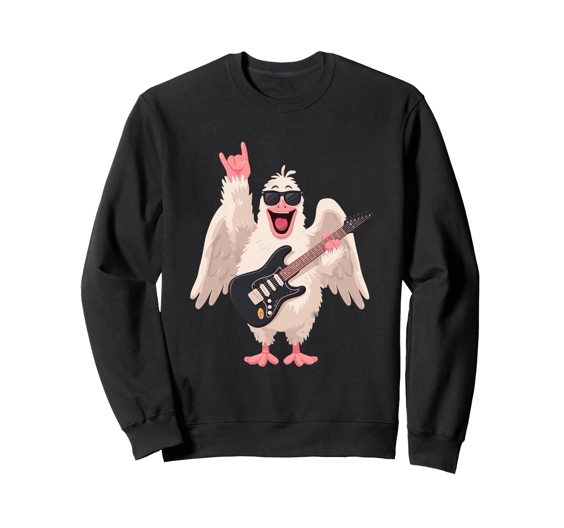 Funny Rock Chicken Guitarist Music Sweatshirt - Graphic Print for Adults - T-Shirt, Sweatshirt, Hoodie