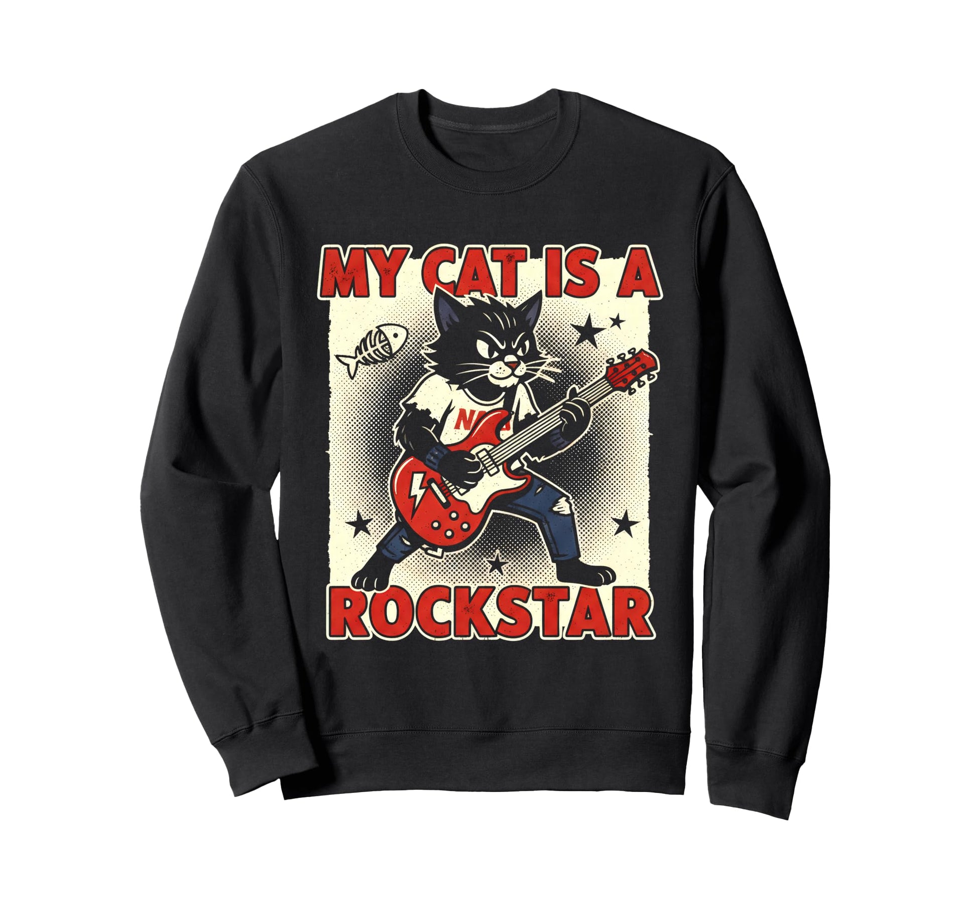 My Cat Is Rockstar Music Lover Sweatshirt - Aesthetic Graphic for Adults - T-Shirt, Sweatshirt, Hoodie