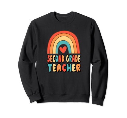 2Nd Grade Teacher Rainbow Heart 70S Sweatshirt - Trendy Graphic Men Women - T-Shirt, Sweatshirt, Hoodie
