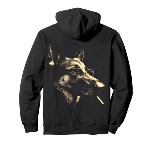 German Shepherd Glasses Smoking Cigarette Hoodie - Unique Graphic Unisex - T-Shirt, Sweatshirt, Hoodie