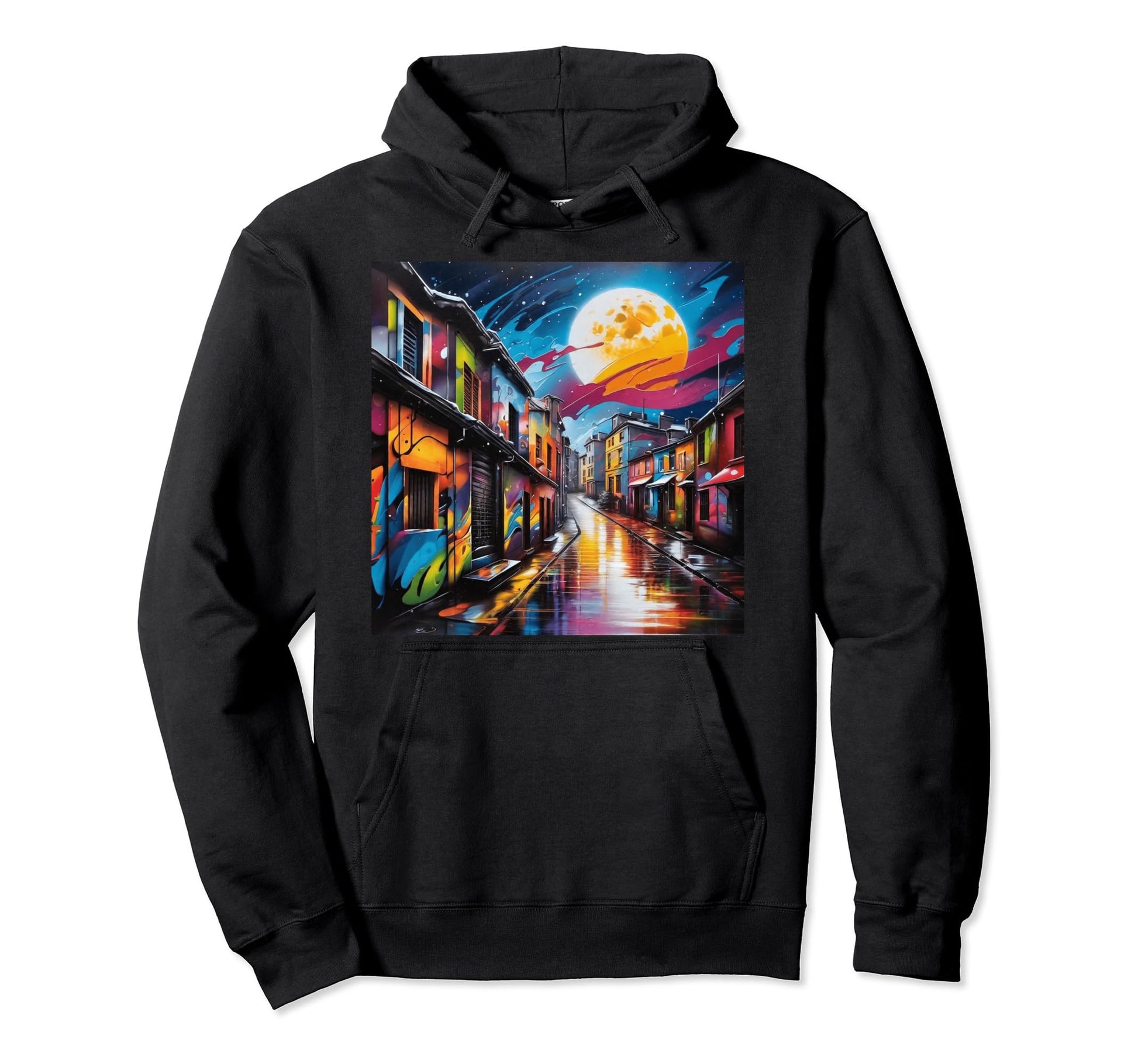 Surreal Splatter Art Cityscape Rainbow Rave Hoodie - Unique Graphic Unisex - T-Shirt, Sweatshirt, Hoodie