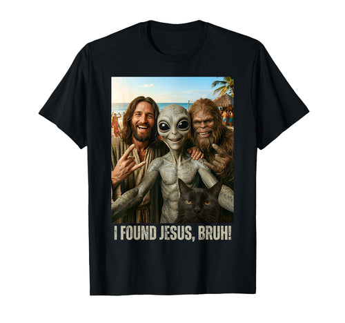 Bruh Bigfoot Alien Jesus Rock Hand Sign Ufo T-Shirt - Graphic Print Unisex - T-Shirt, Sweatshirt, Hoodie