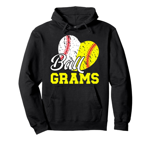 Ball Grams Heart Softball Baseball Hoodie - Trendy Graphic for Adults - T-Shirt, Sweatshirt, Hoodie
