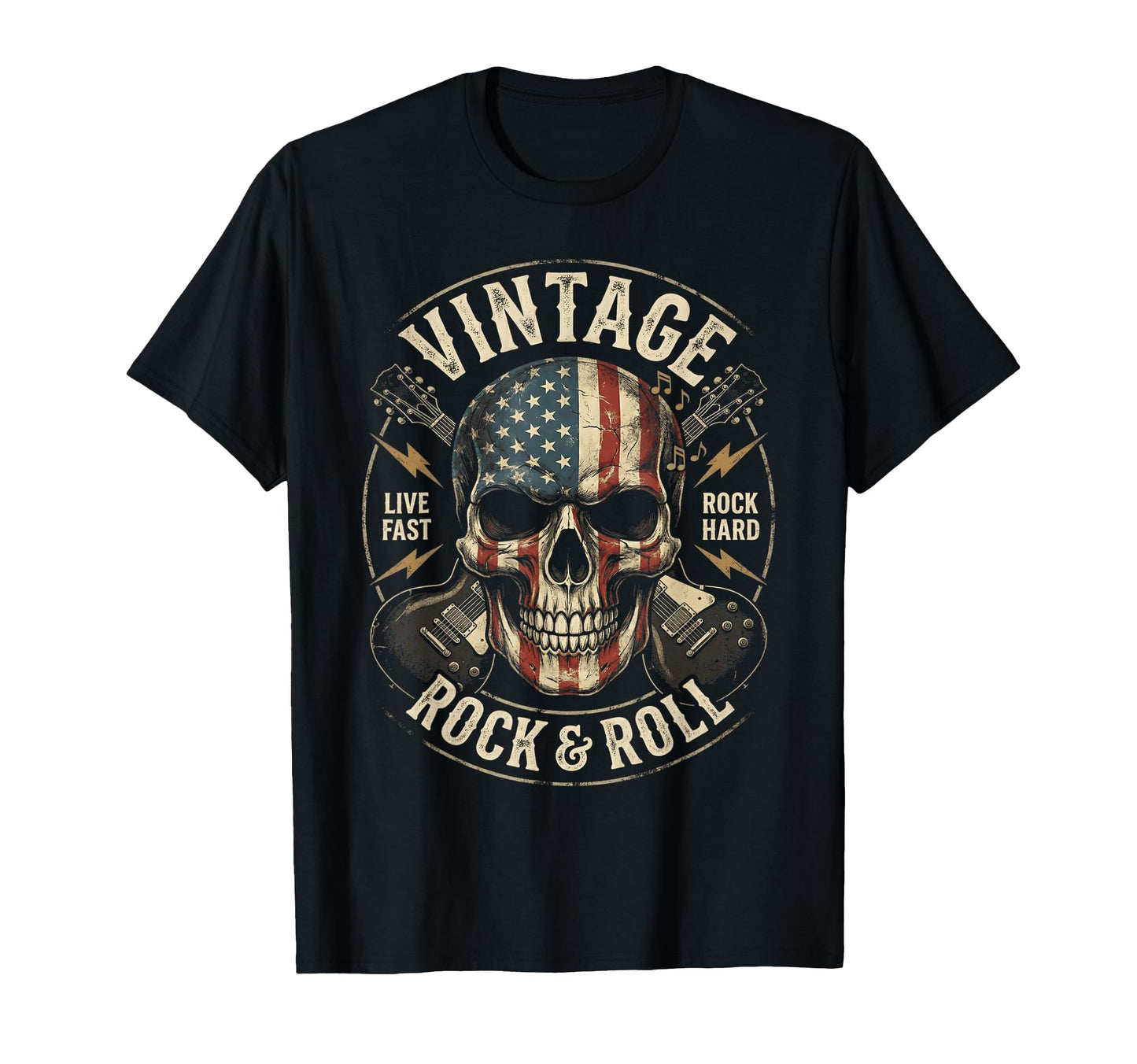 Rock Skull American Flag Guitar Rock And T-Shirt - Graphic Print Unisex - T-Shirt, Sweatshirt, Hoodie