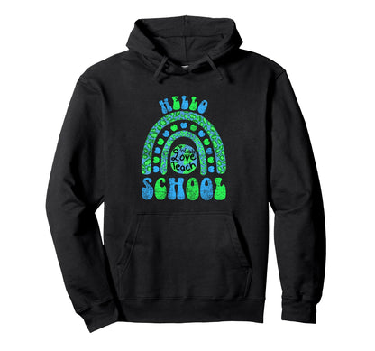 Hello School Earth Leopard Rainbow Hoodie - Novelty Apparel Unisex - T-Shirt, Sweatshirt, Hoodie