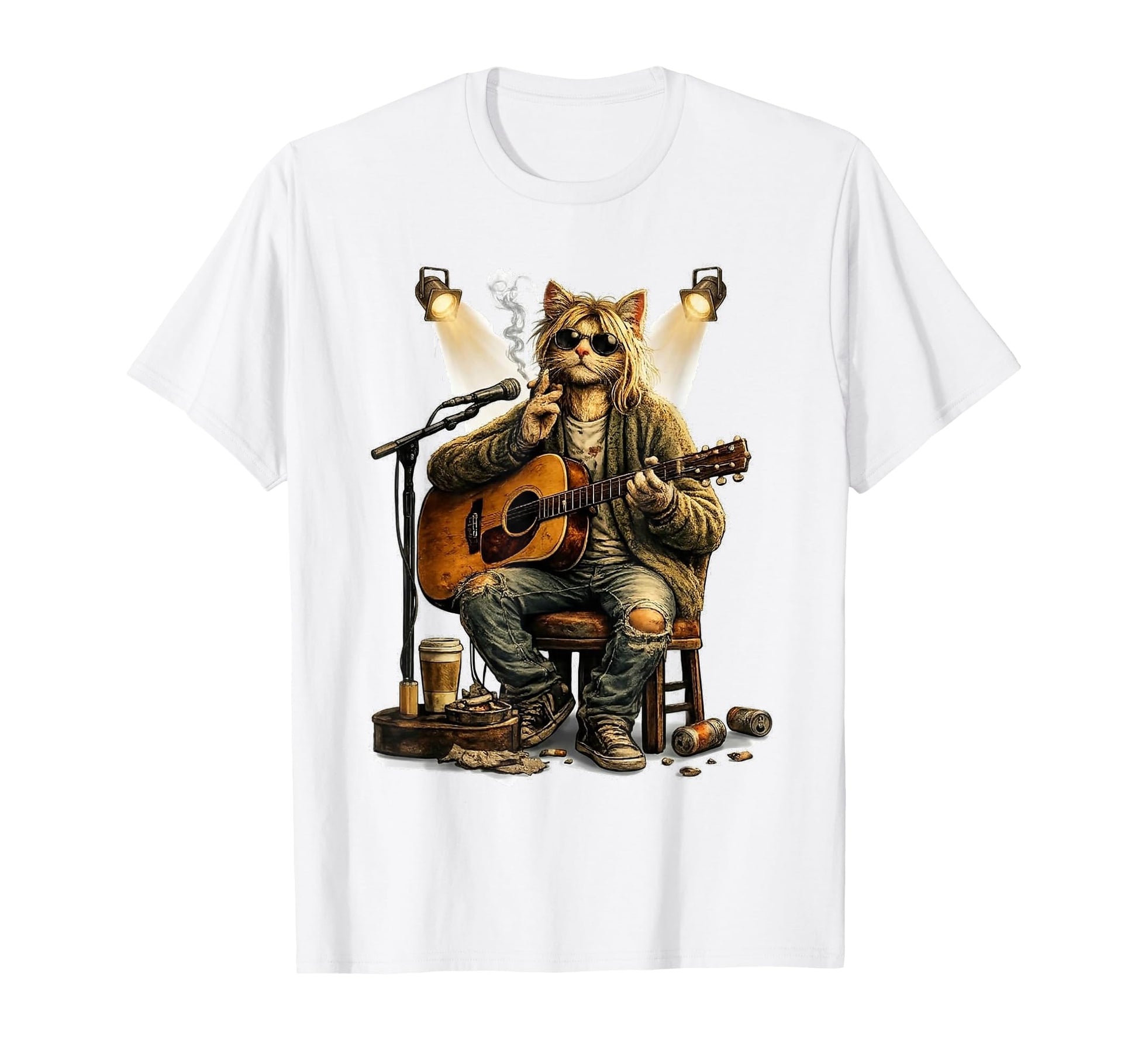 Funny Cat Playing Guitar Grunge Rock T-Shirt - Streetwear Style Men Women - T-Shirt, Sweatshirt, Hoodie