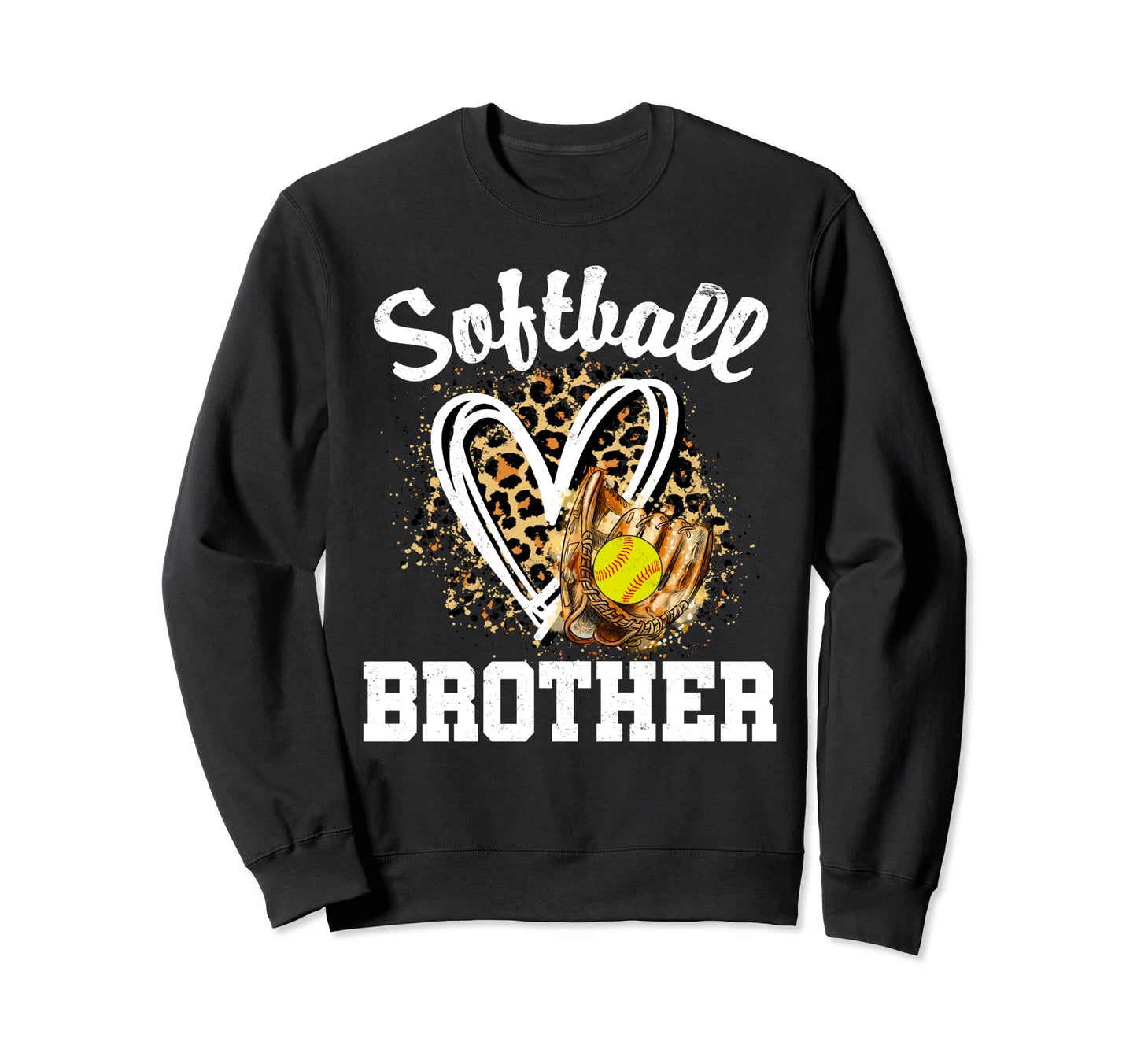 Softball Brother Leopard Heart Sweatshirt - Minimalist Print Unisex - T-Shirt, Sweatshirt, Hoodie