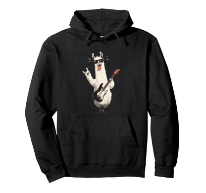 Llama Playing Guitar Rock Music Hoodie - Streetwear Style Men Women - T-Shirt, Sweatshirt, Hoodie