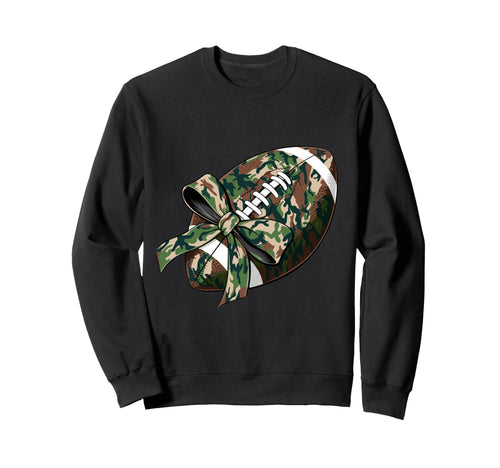 Camo Football Coquette Bow Football Mom Sweatshirt - Unique Graphic Unisex - T-Shirt, Sweatshirt, Hoodie