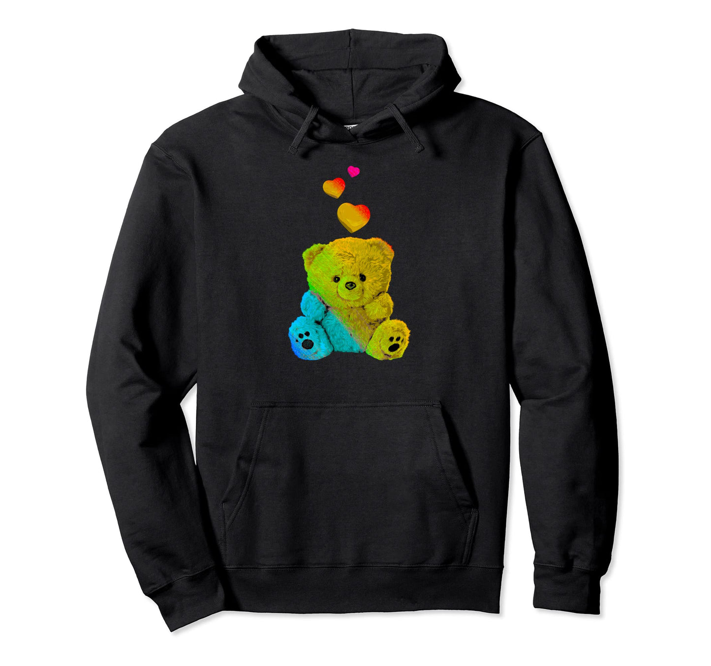 Rainbow Color Teddy Bear Hearts Hoodie - Minimalist Print Men Women - T-Shirt, Sweatshirt, Hoodie